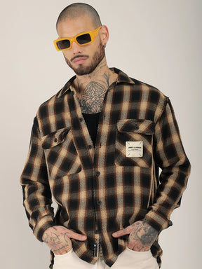 Fleet Street Fit Brown Drill Check Shirt