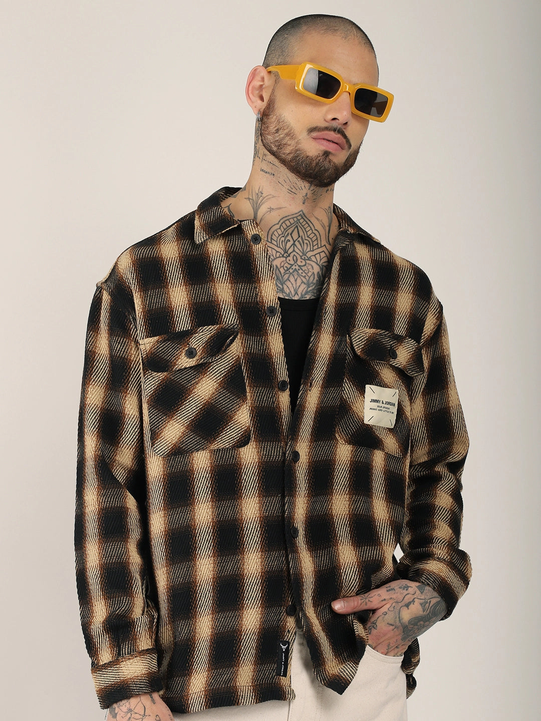 Fleet Street Fit Brown Drill Check Shirt