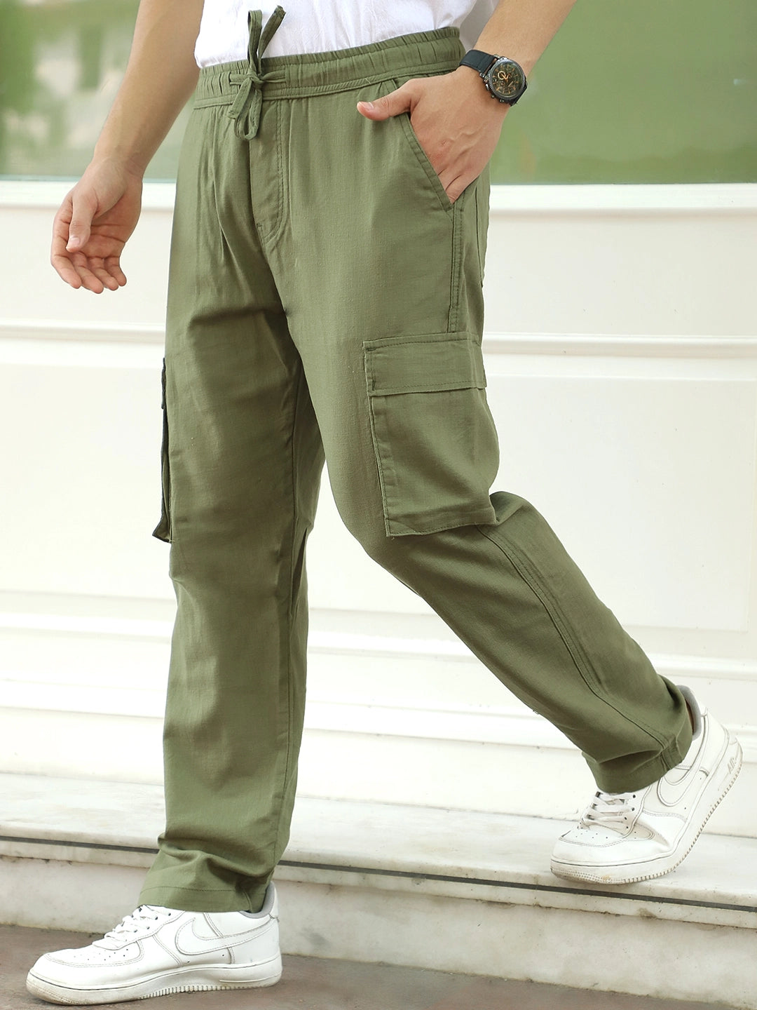 Desert Moss Green Linen Cargo