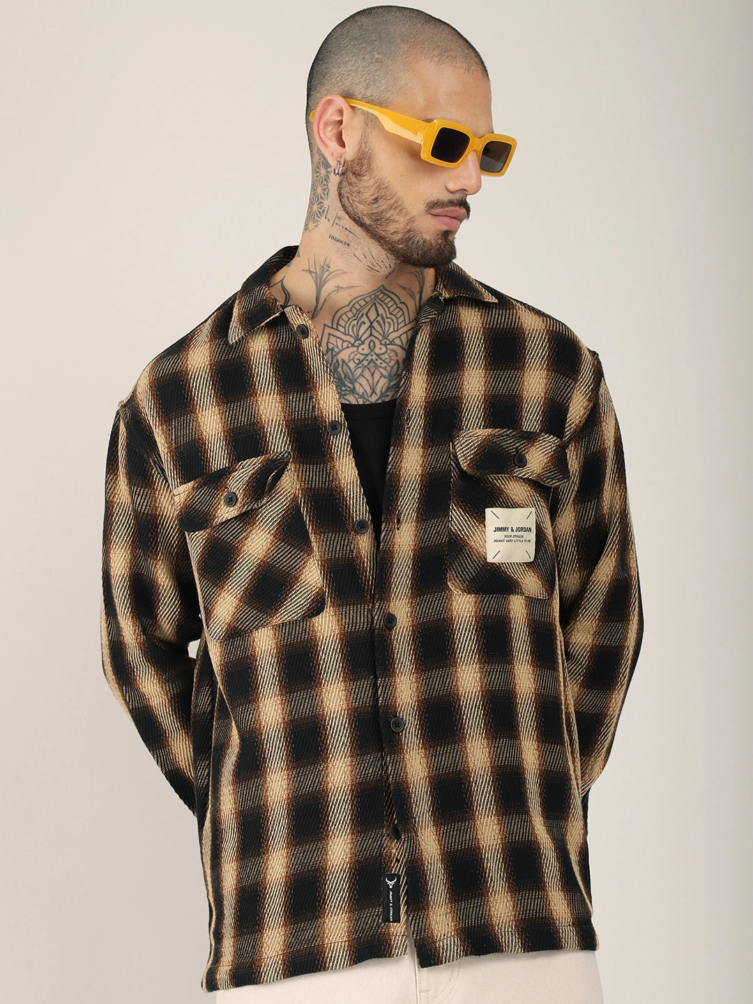 Fleet Street Fit Brown Drill Check Shirt