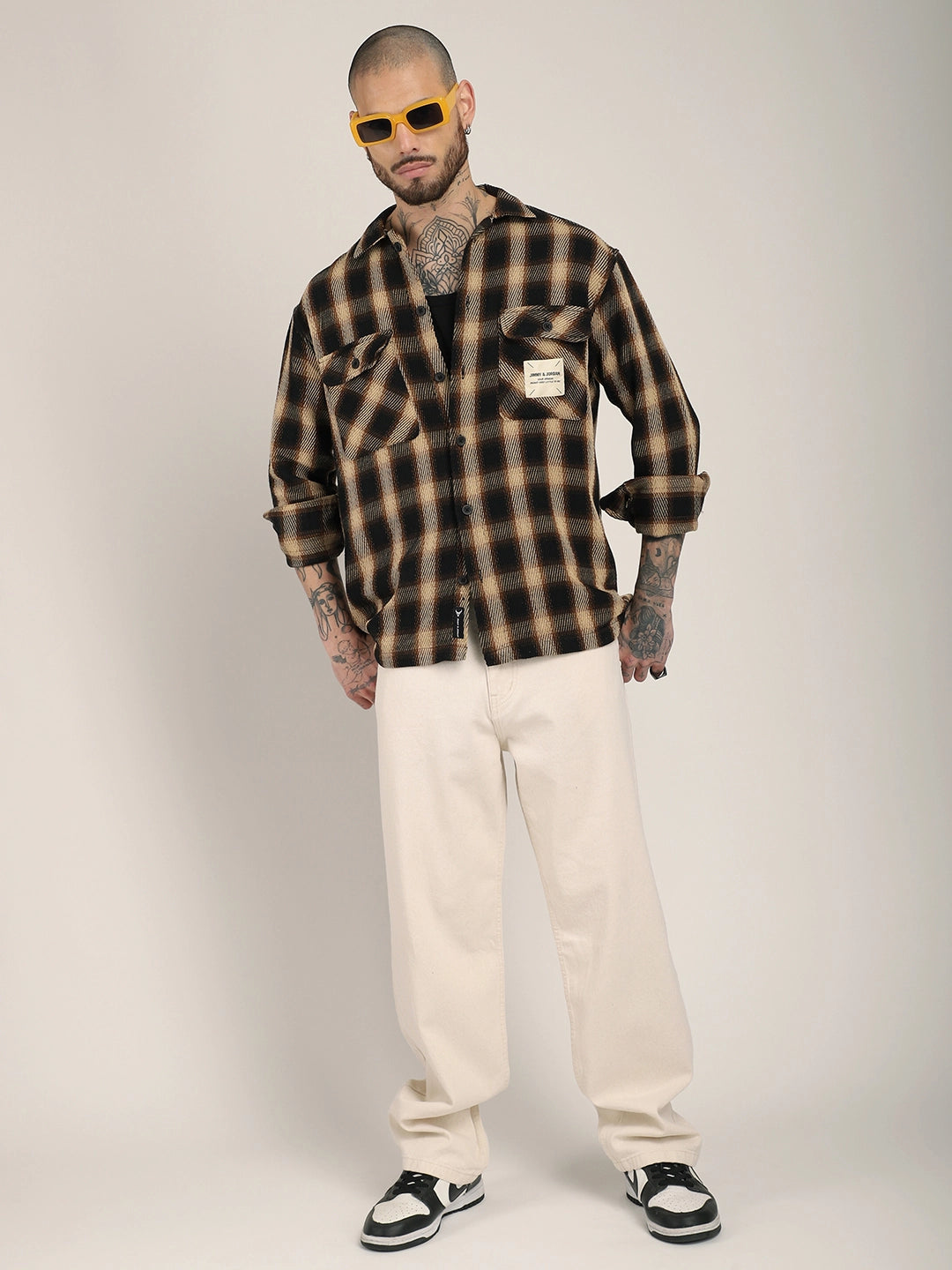 Fleet Street Fit Brown Drill Check Shirt