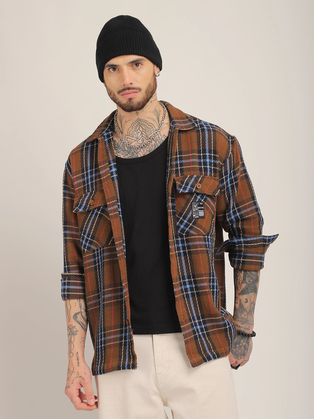 Rough Sculpt Brown Drill Check Shirt