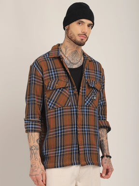 Rough Sculpt Brown Drill Check Shirt