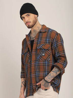 Rough Sculpt Brown Drill Check Shirt