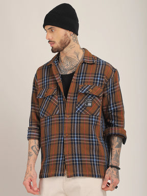 Rough Sculpt Brown Drill Check Shirt