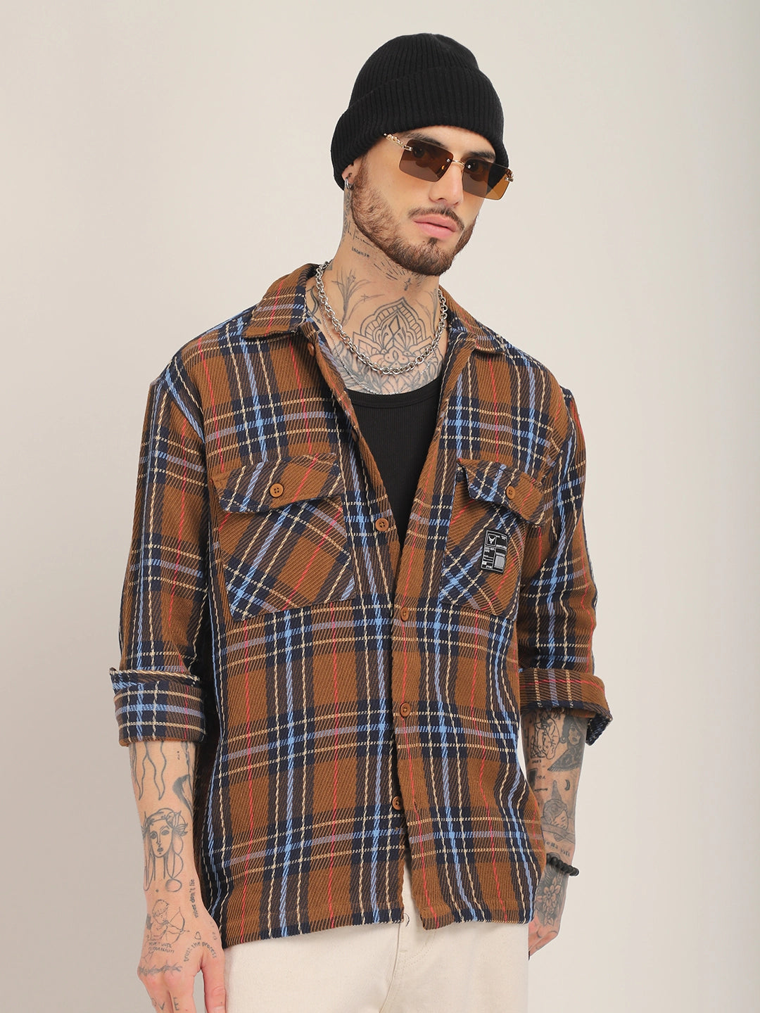 Rough Sculpt Brown Drill Check Shirt