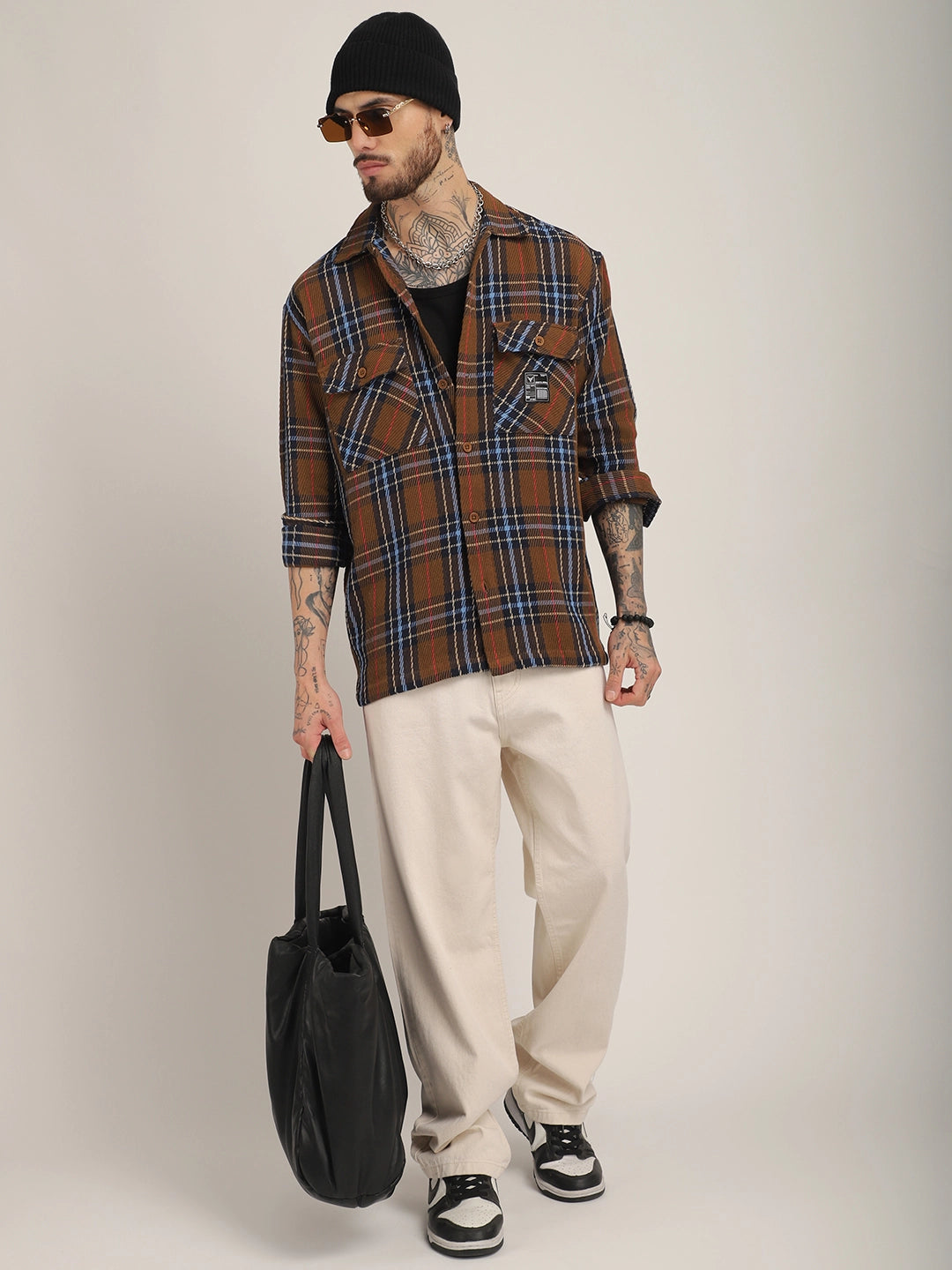 Rough Sculpt Brown Drill Check Shirt