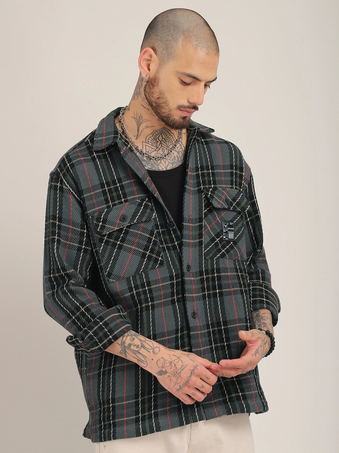 Rough Sculpt Dark Grey Drill Check Shirt