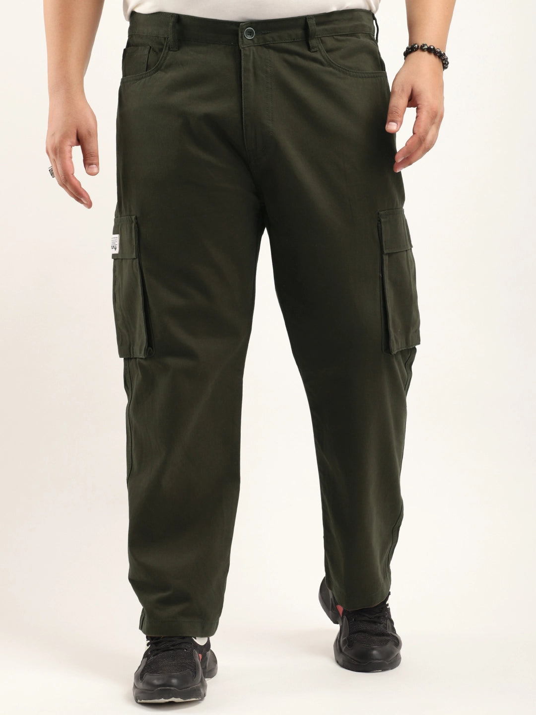 Drippy Dark Olive Cotton Twill Plus Size Cargo