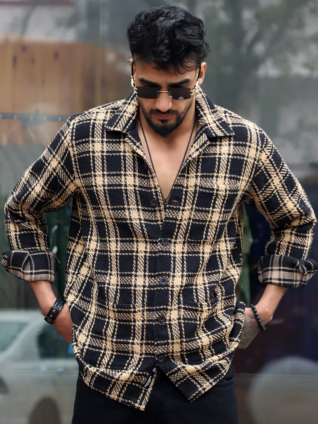 Monochrome Brown Check Shacket