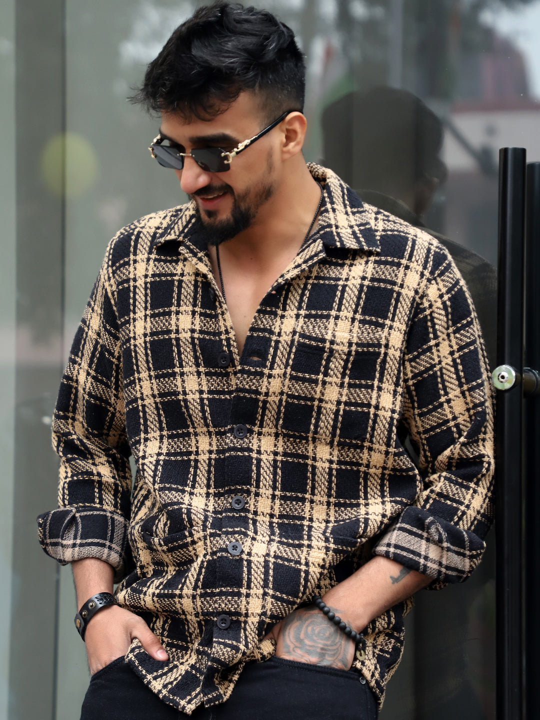 Monochrome Brown Check Shacket