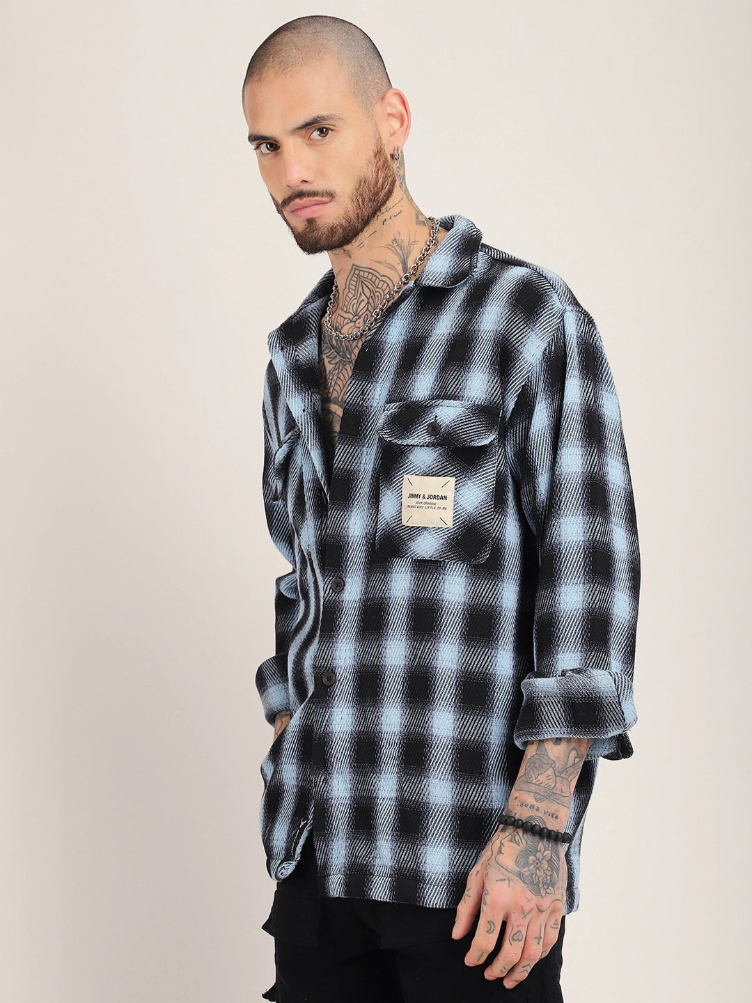 Fleet Street Fit Sky Drill Check Shirt