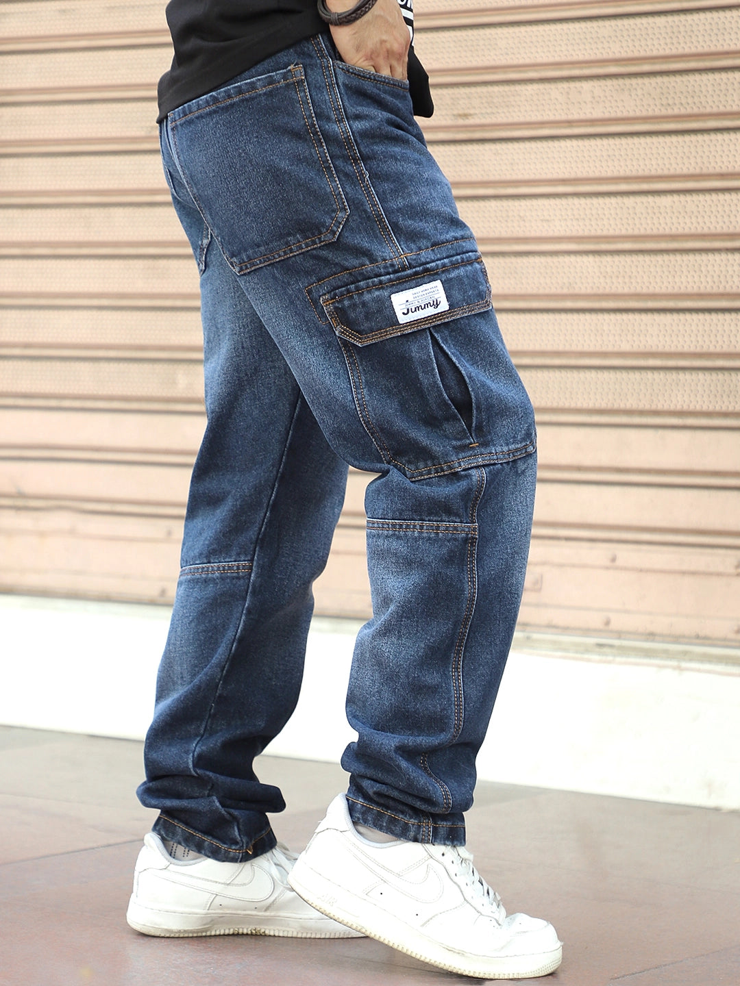 Midnight Dark Blue Denim Cargo
