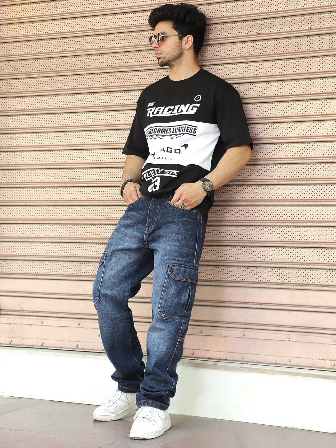 Midnight Dark Blue Denim Cargo