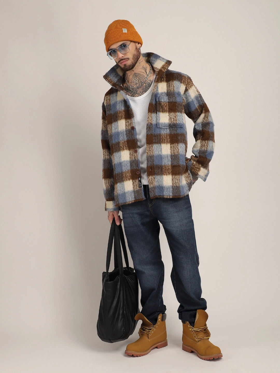 Harrison Pair Sky Pure Wool Check Shacket