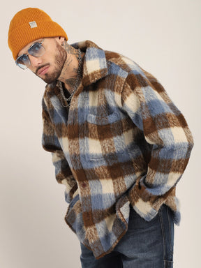 Harrison Pair Sky Pure Wool Check Shacket