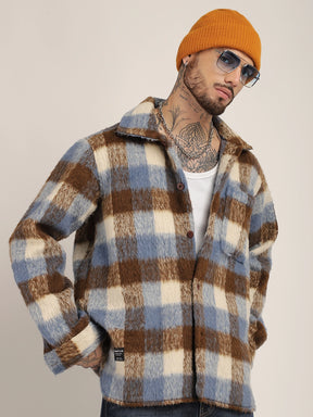 Harrison Pair Sky Pure Wool Check Shacket