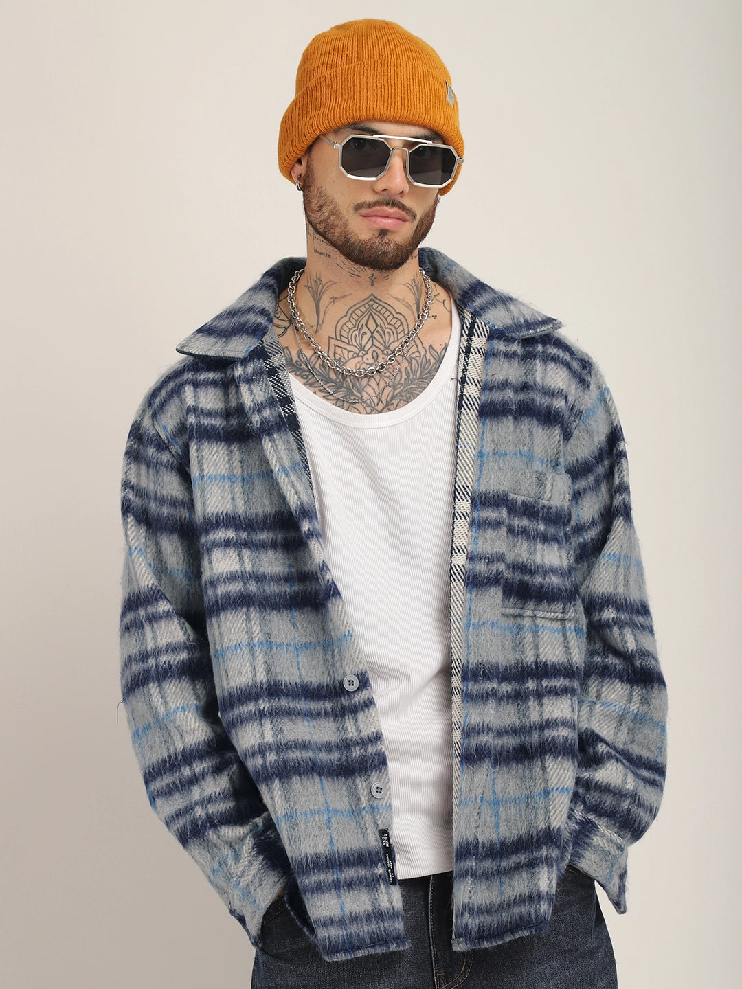 Wool Check Shacket Men