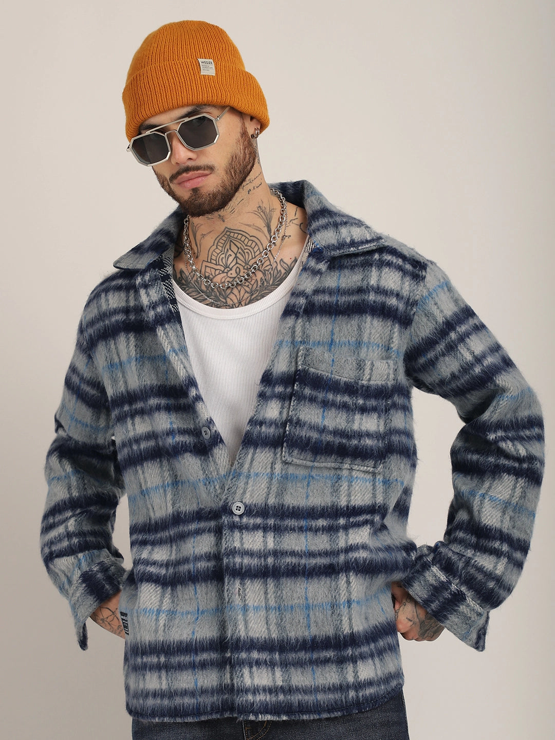 Wool Check Shacket Men