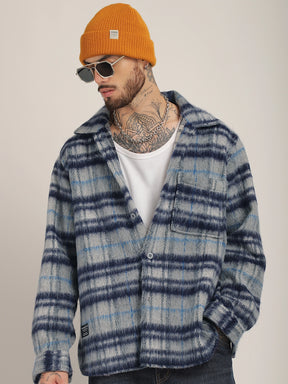 Prime Fit Navy Pure Wool Check Shacket