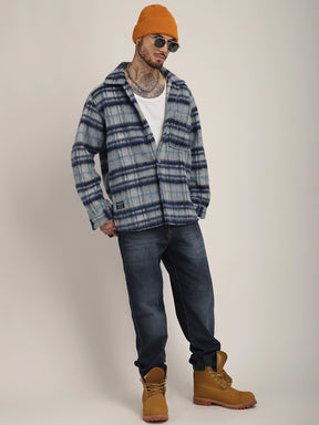 Prime Fit Navy Pure Wool Check Shacket