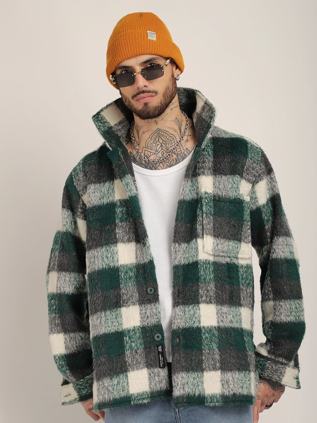 Harrison Pair Green Pure Wool Check Shacket