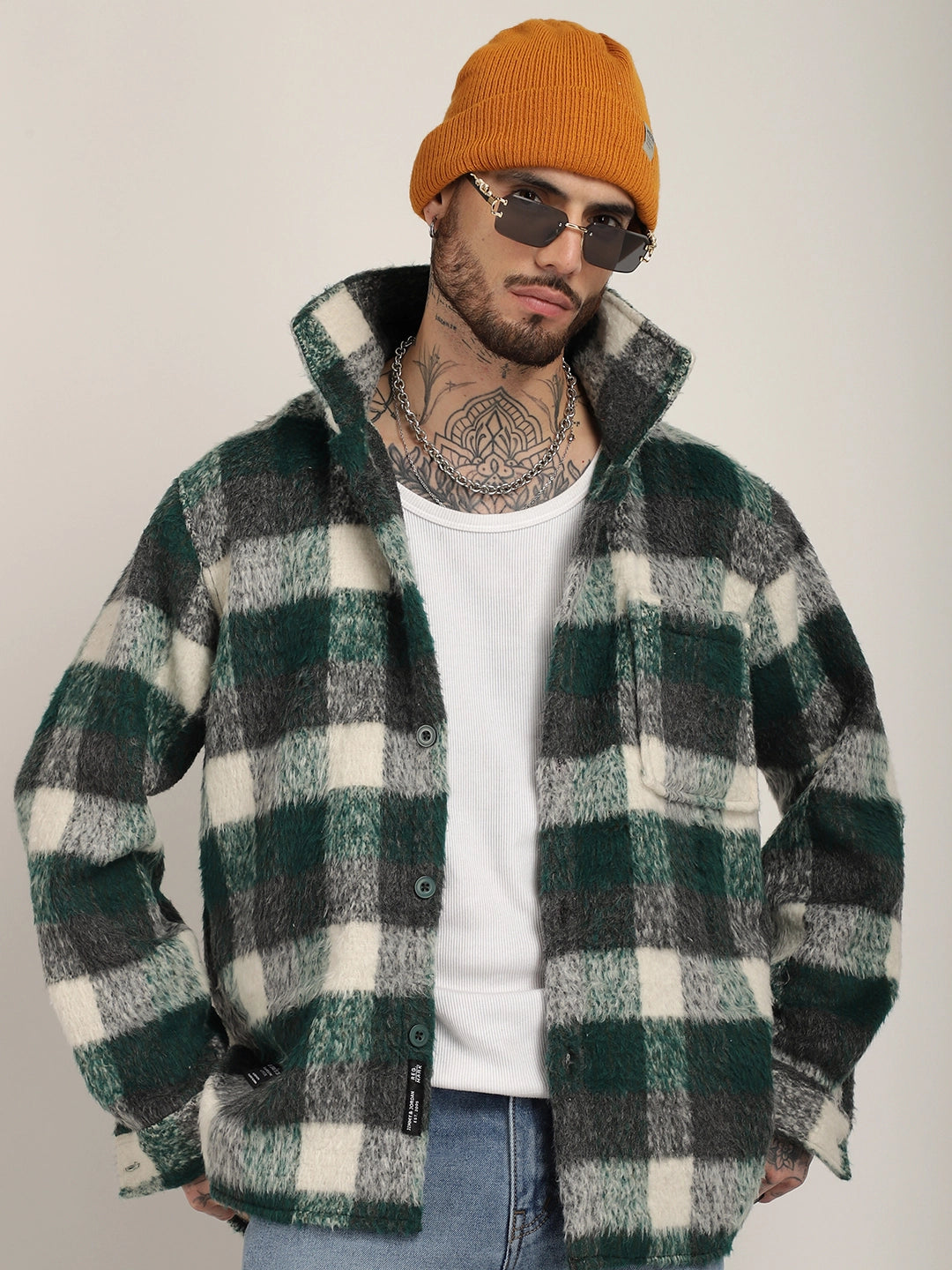 Harrison Pair Green Pure Wool Check Shacket