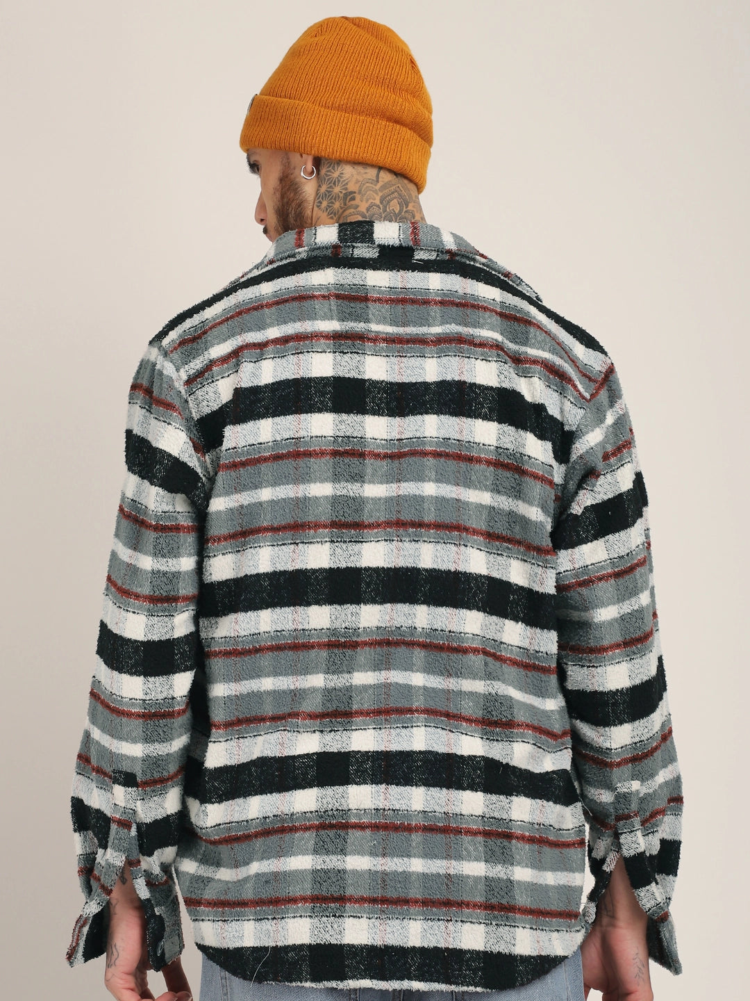 Pure Wool Towel Knitted Grey Check Shacket