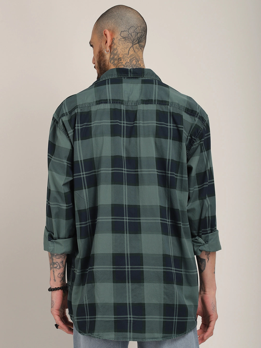 Vauxhall Ash Teal Washed Check Full Sleeve Shirt