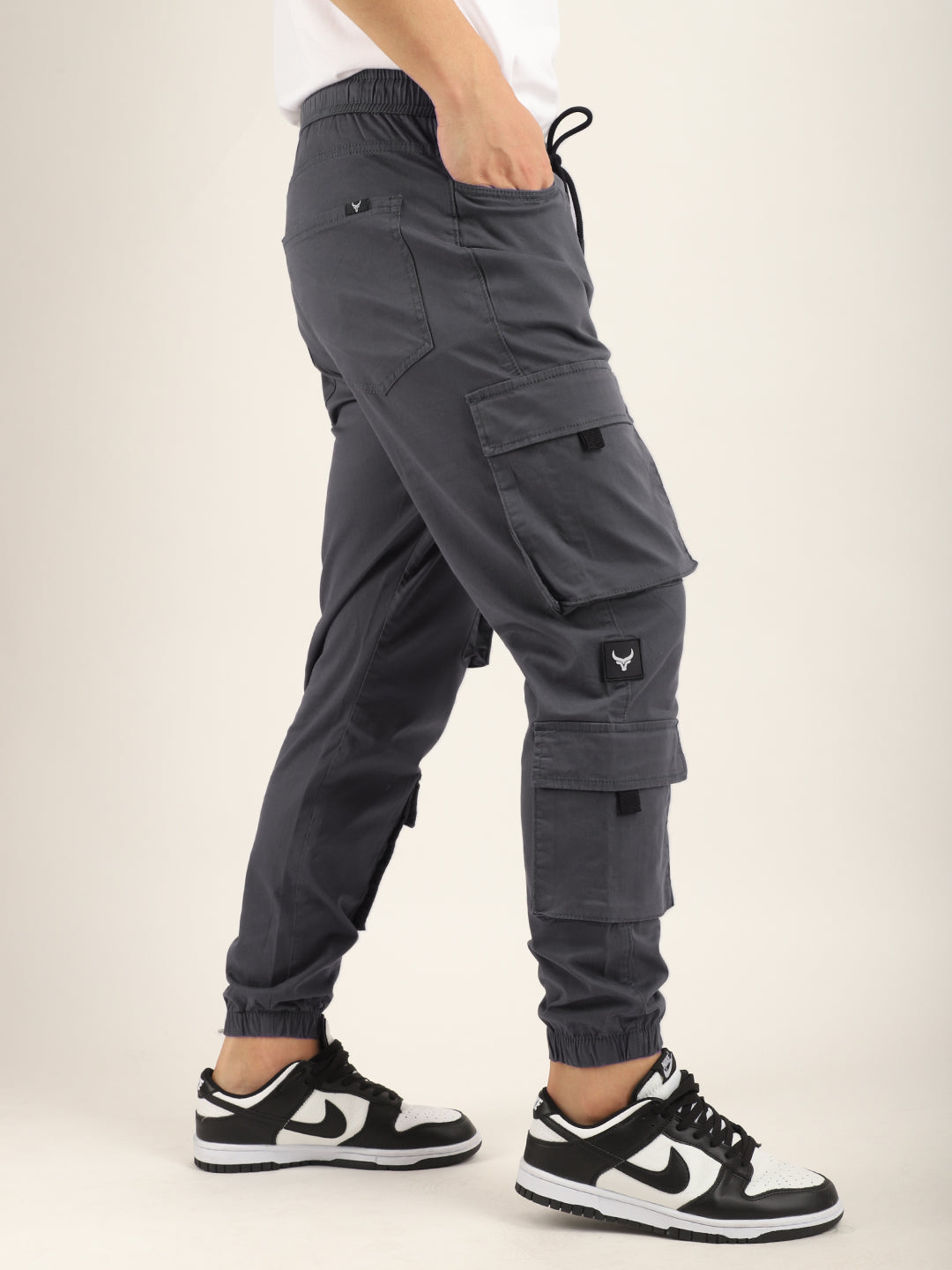 Ash Grey Cotton Twill Baggy Fit 8 Pocket Cotton Cargo