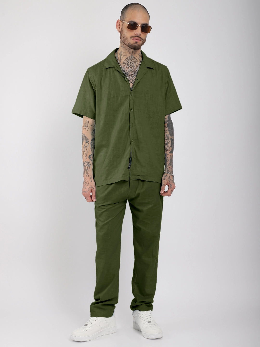 Linen Atlant Dark Olive Co-Ord Set