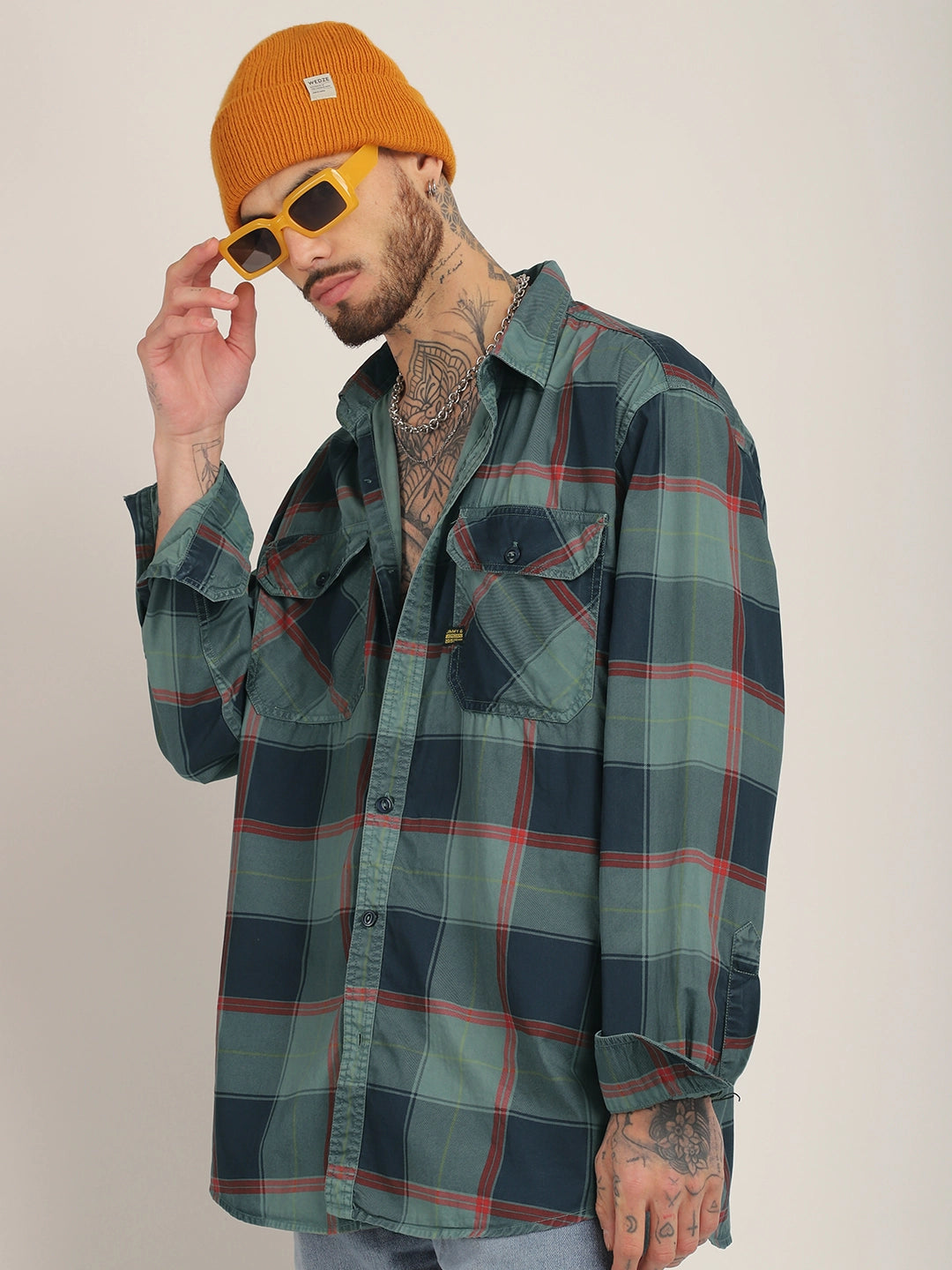 Regal Sets Teal Washed Check Full Sleeve Shirt