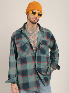 Regal Sets Teal Washed Check Full Sleeve Shirt