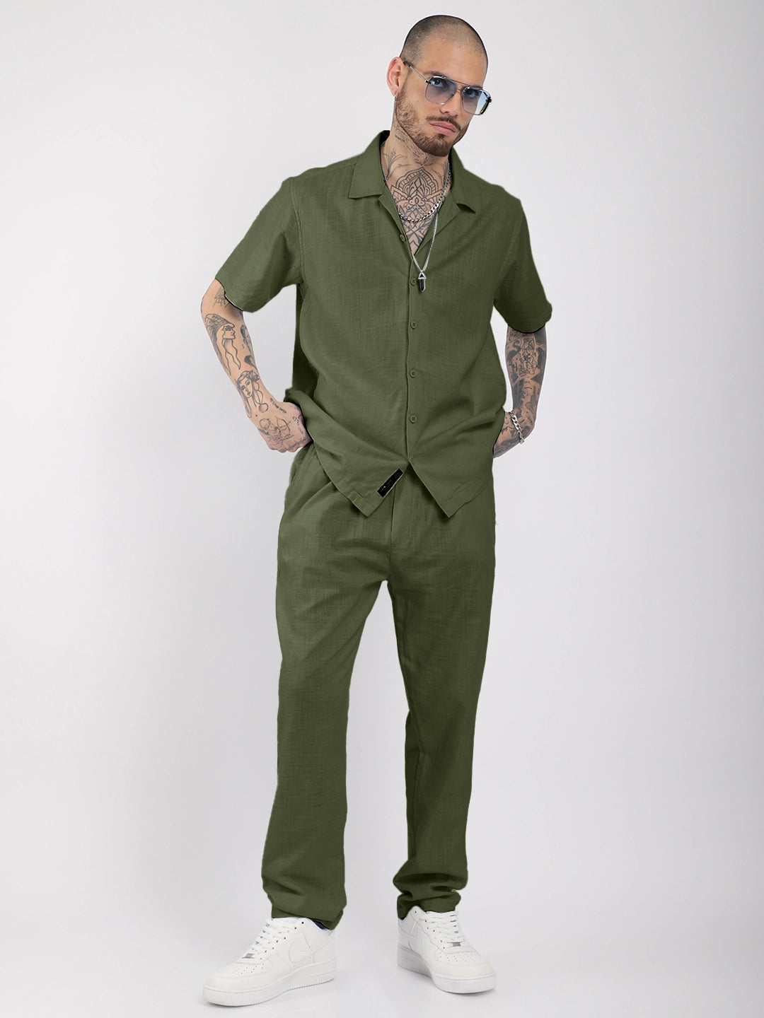 Linen Atlant Dark Olive Co-Ord Set