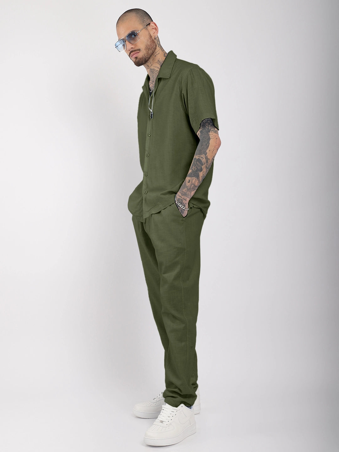 Linen Atlant Dark Olive Co-Ord Set