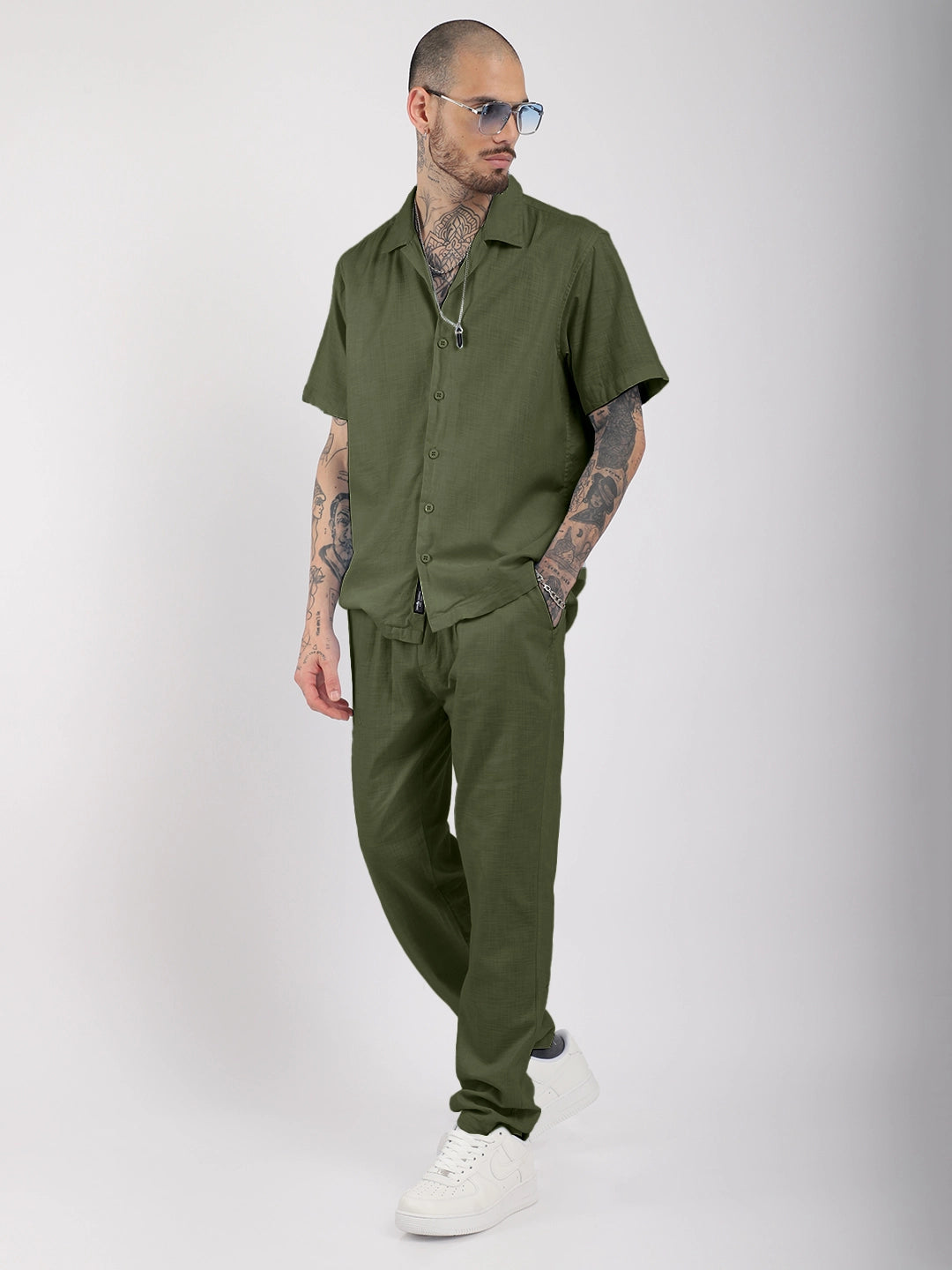 Linen Atlant Dark Olive Co-Ord Set