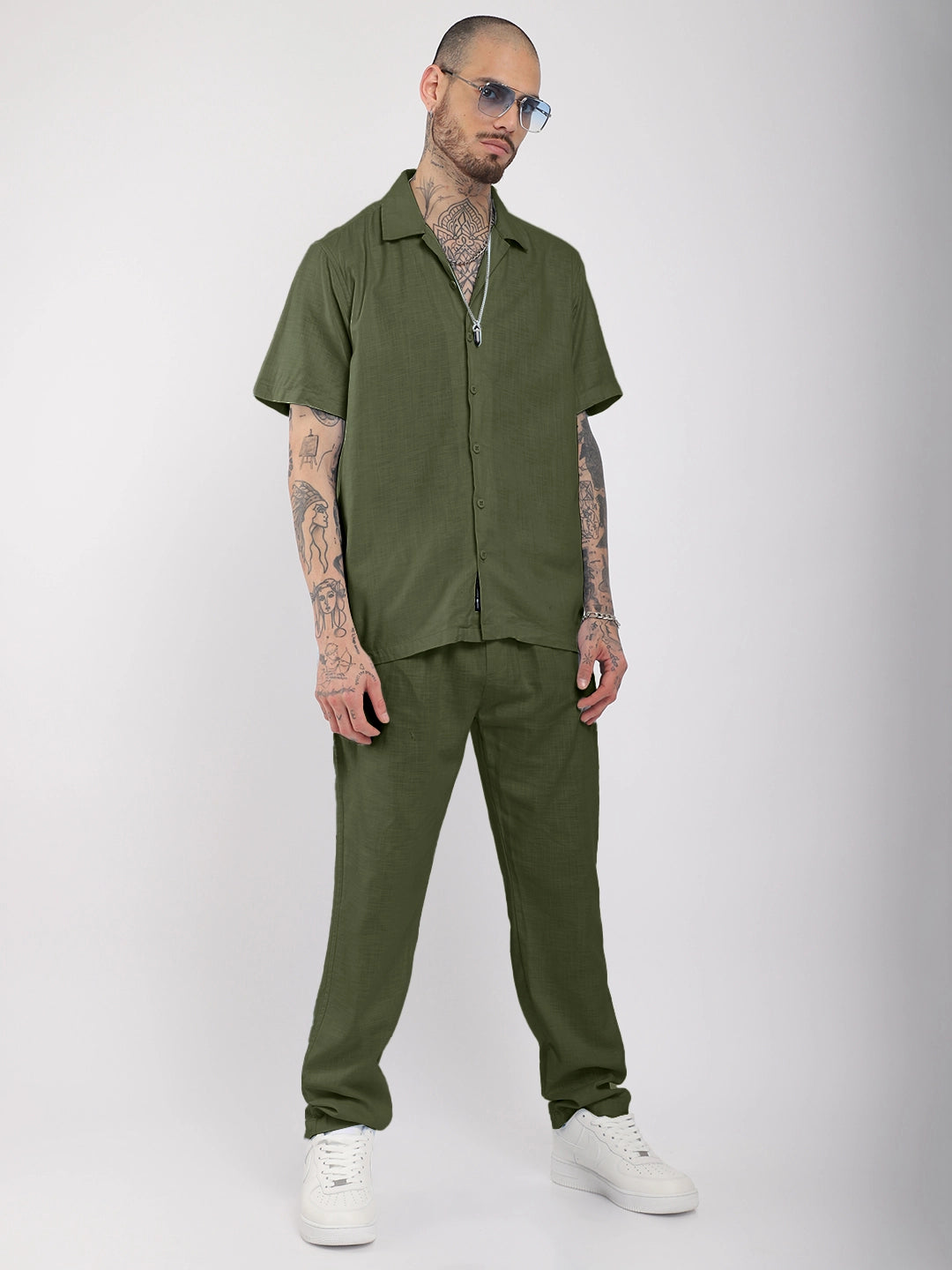 Linen Atlant Dark Olive Co-Ord Set