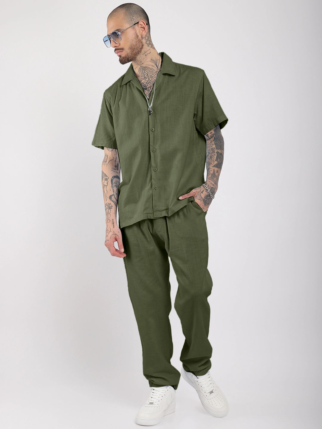 Linen Atlant Dark Olive Co-Ord Set