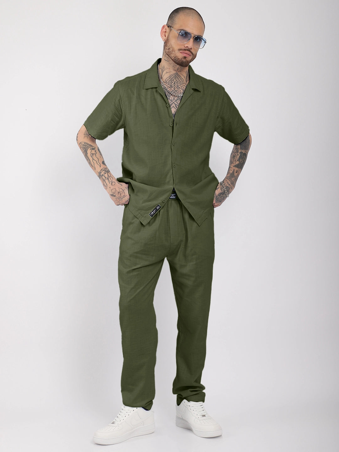 Linen Atlant Dark Olive Co-Ord Set