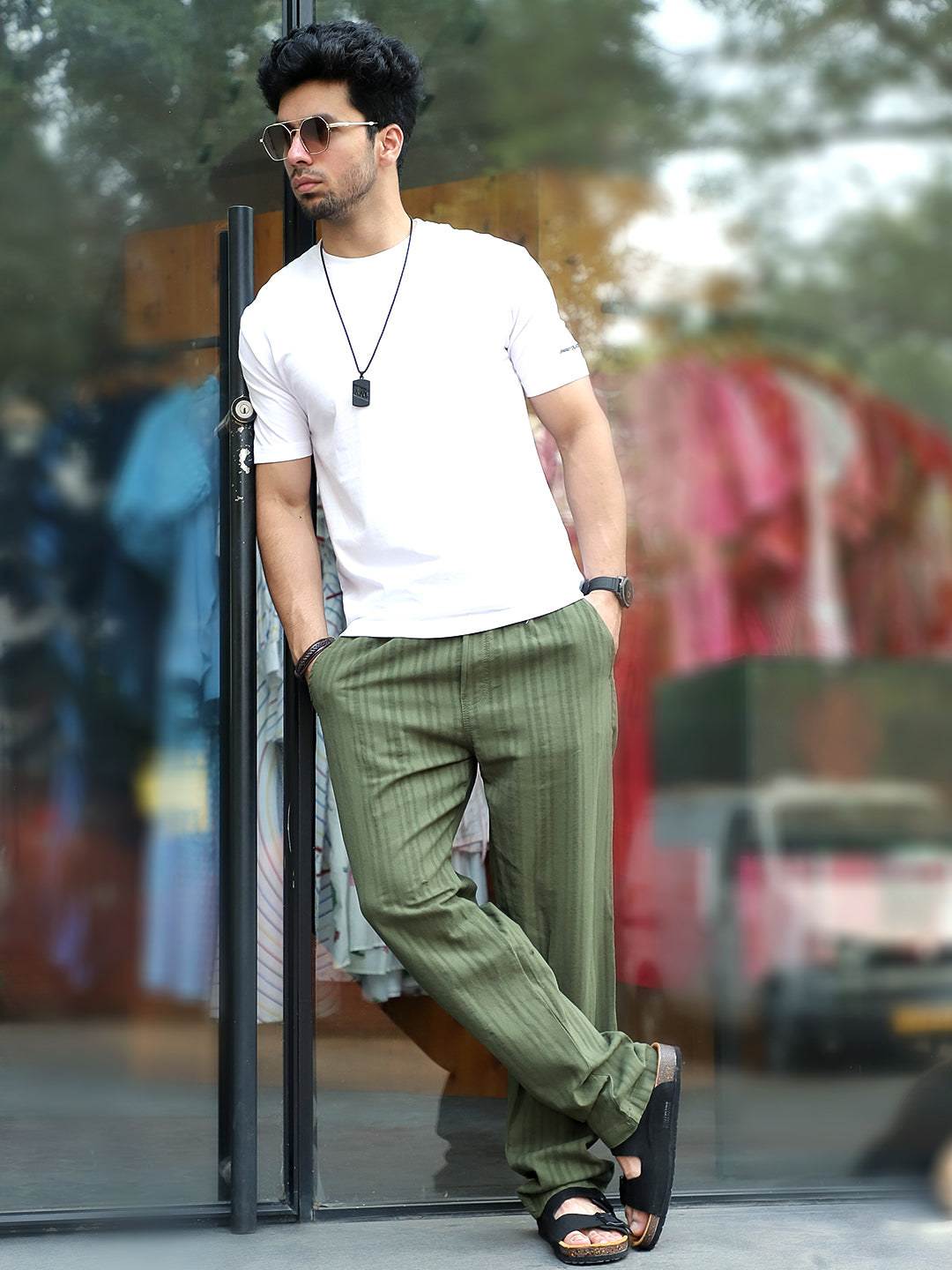Gladiator Olive Green Baggy Fit Linen Trouser