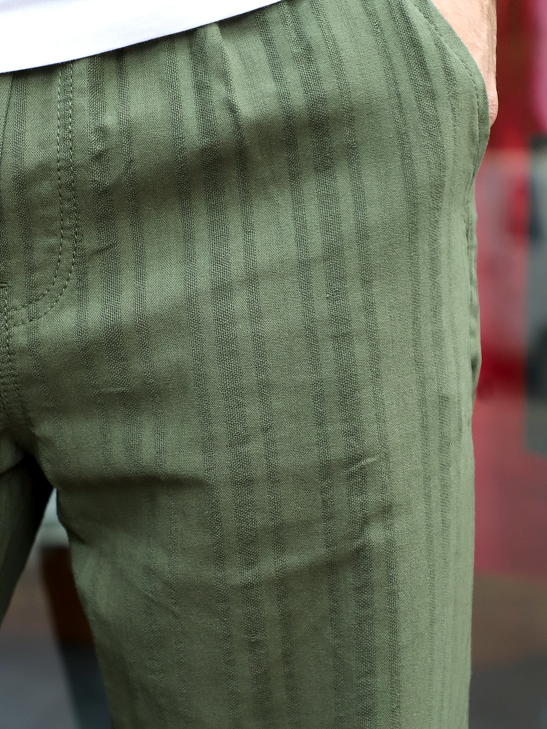 Gladiator Olive Green Baggy Fit Linen Trouser