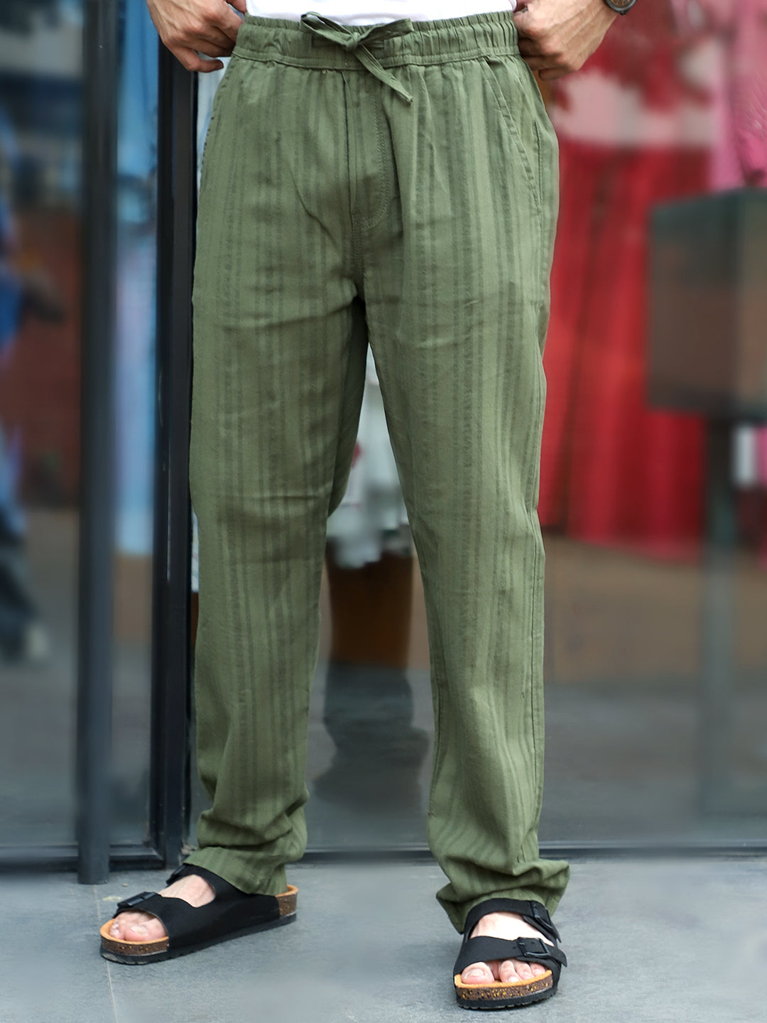 Gladiator Olive Green Baggy Fit Linen Trouser