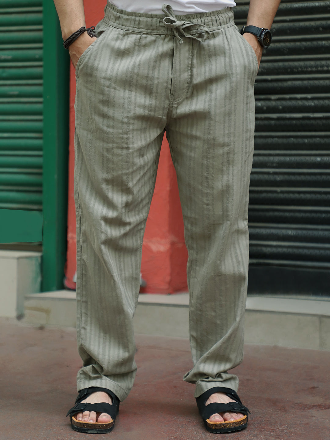Gladiator Moss Green Baggy Fit Linen Trouser