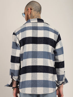 Pure Wool Slate Towel Knitted Check Shacket