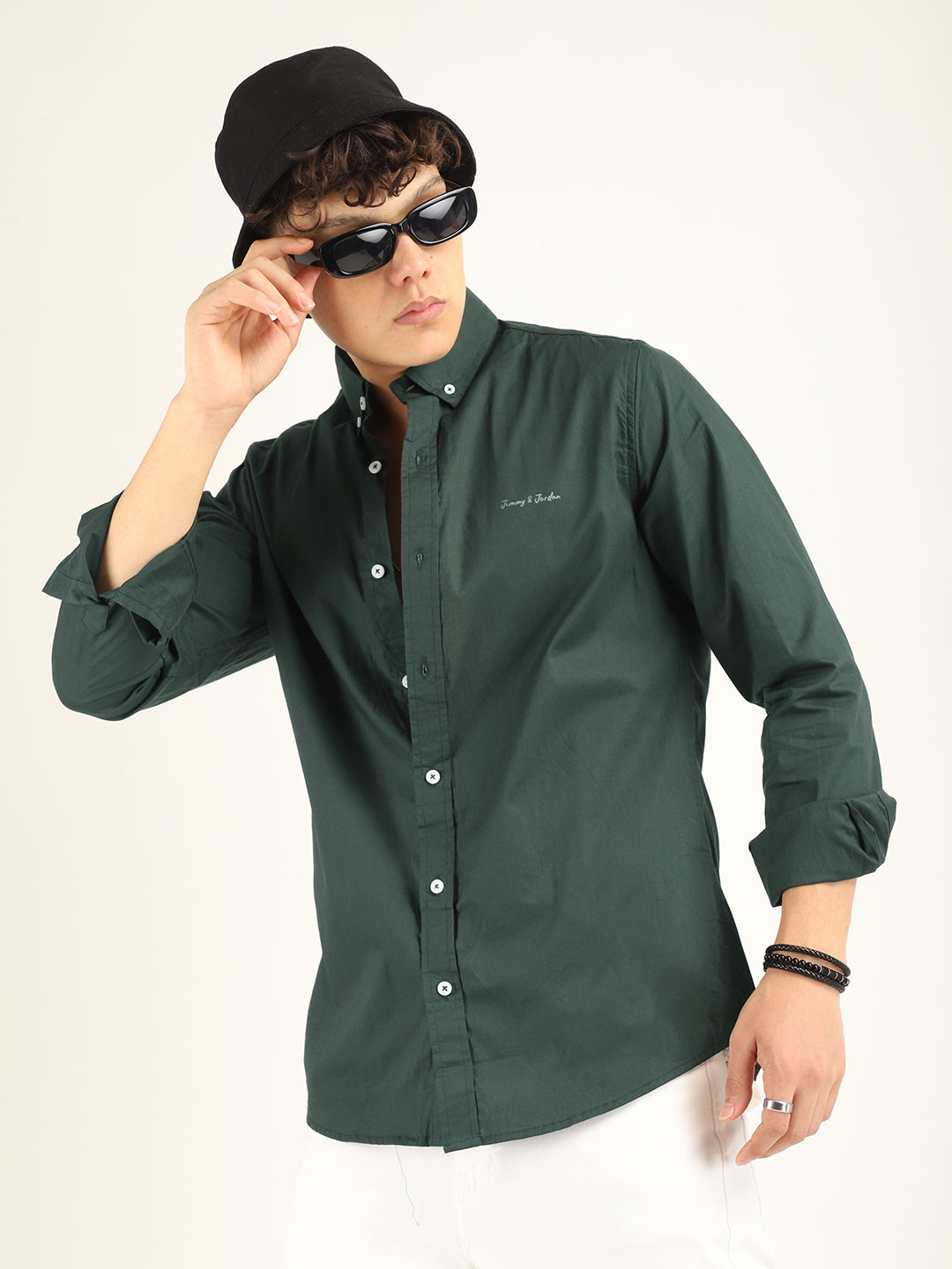 Calista Dark Green Mandarin Shirt