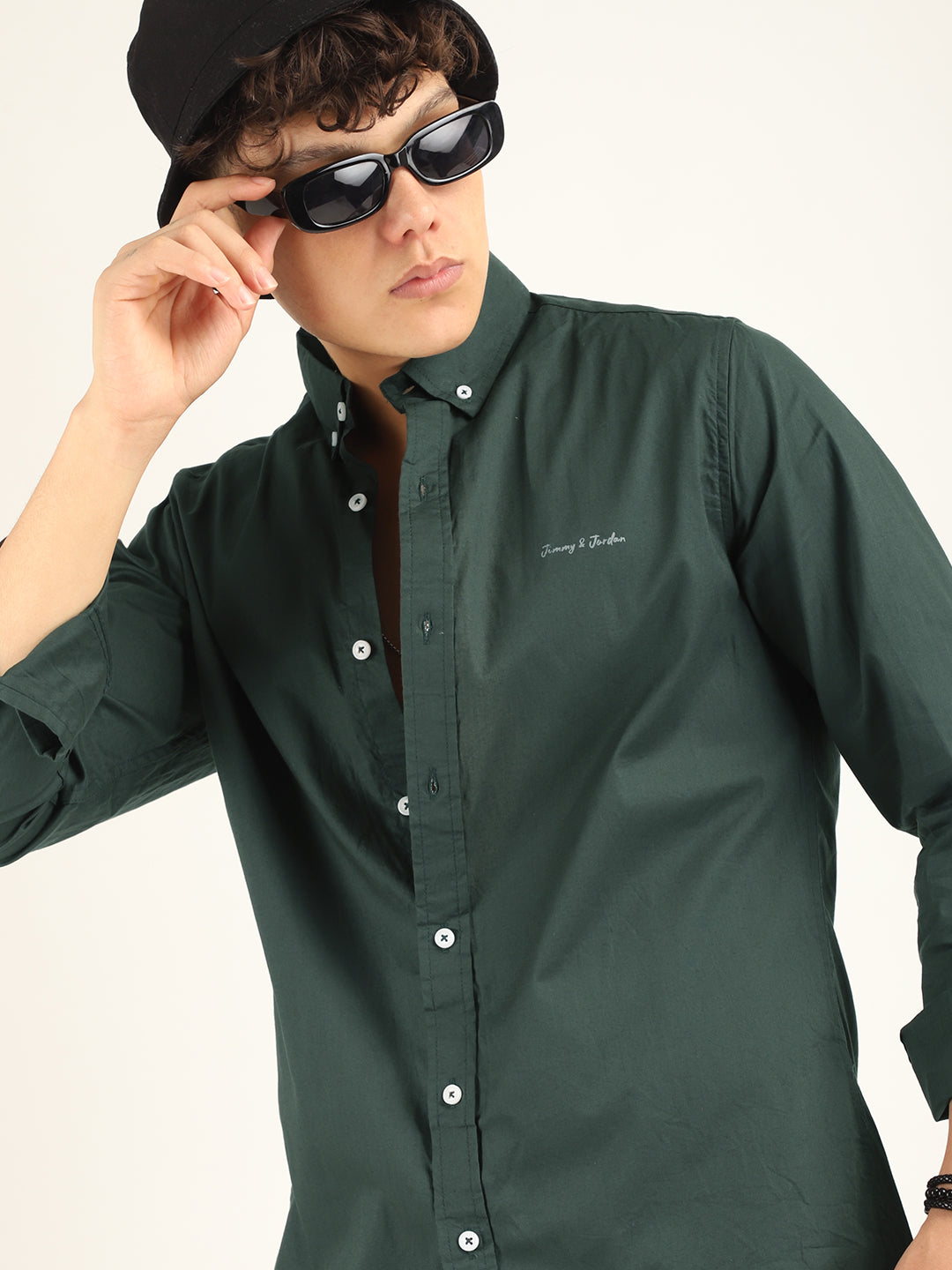 Calista Dark Green Mandarin Shirt