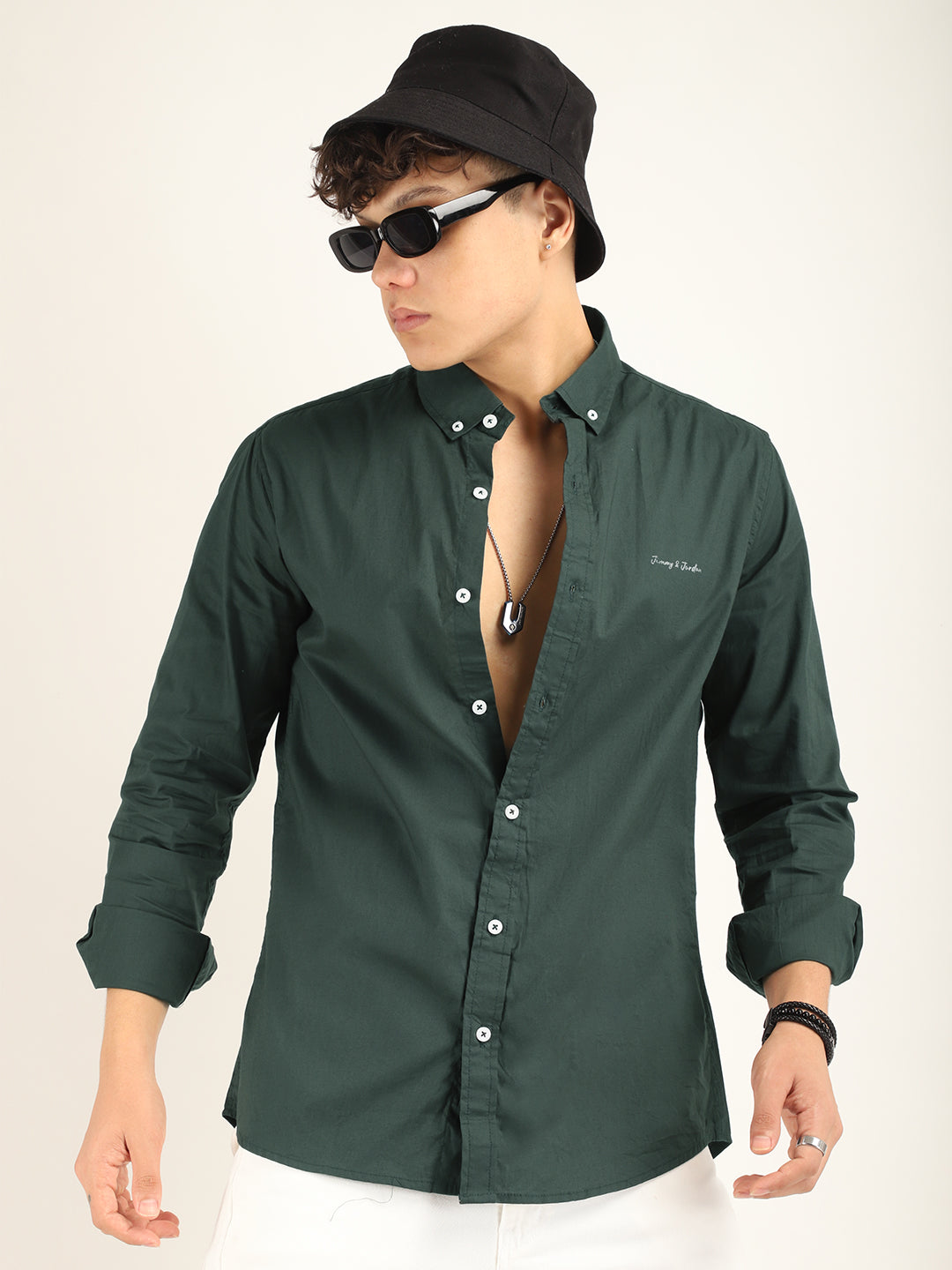 Calista Dark Green Mandarin Shirt