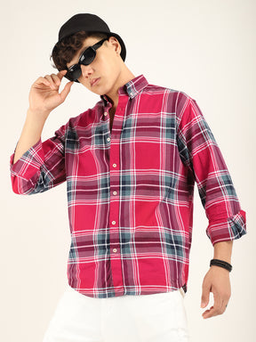 Massimou Cotton Red Check Shirt