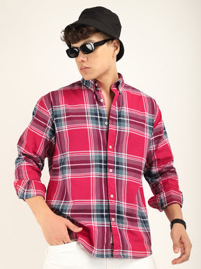 Massimou Cotton Red Check Shirt