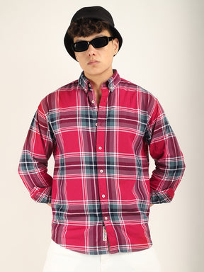 Massimou Cotton Red Check Shirt